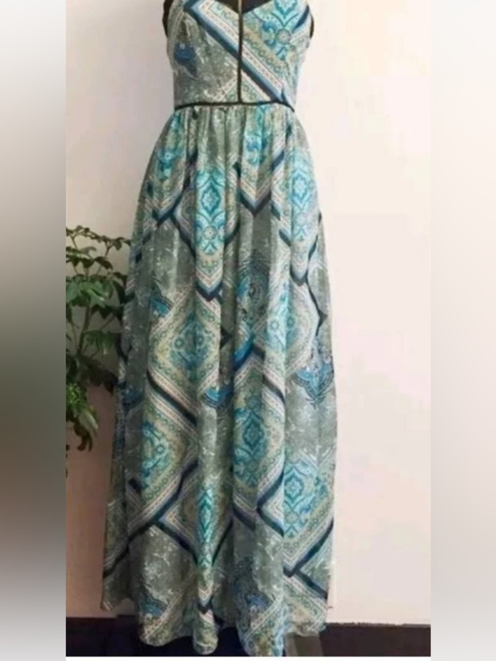BISOU BISOU Michele Boho Teal Black Blue Green Tan Scarf Tile Print Size 2 - Picture 7 of 8